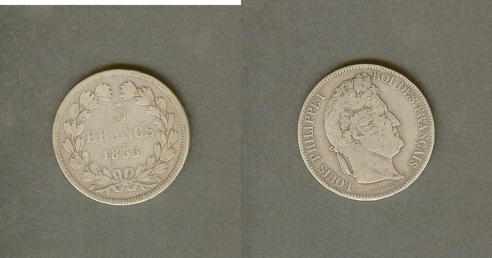 5 francs, IIe type Domard 1835 Limoges TB àTB+